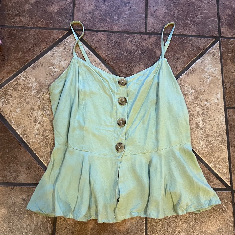 Style Envy Womens Tank Top Size Large Green Sleeveless Peplum Basic Norm Minimal